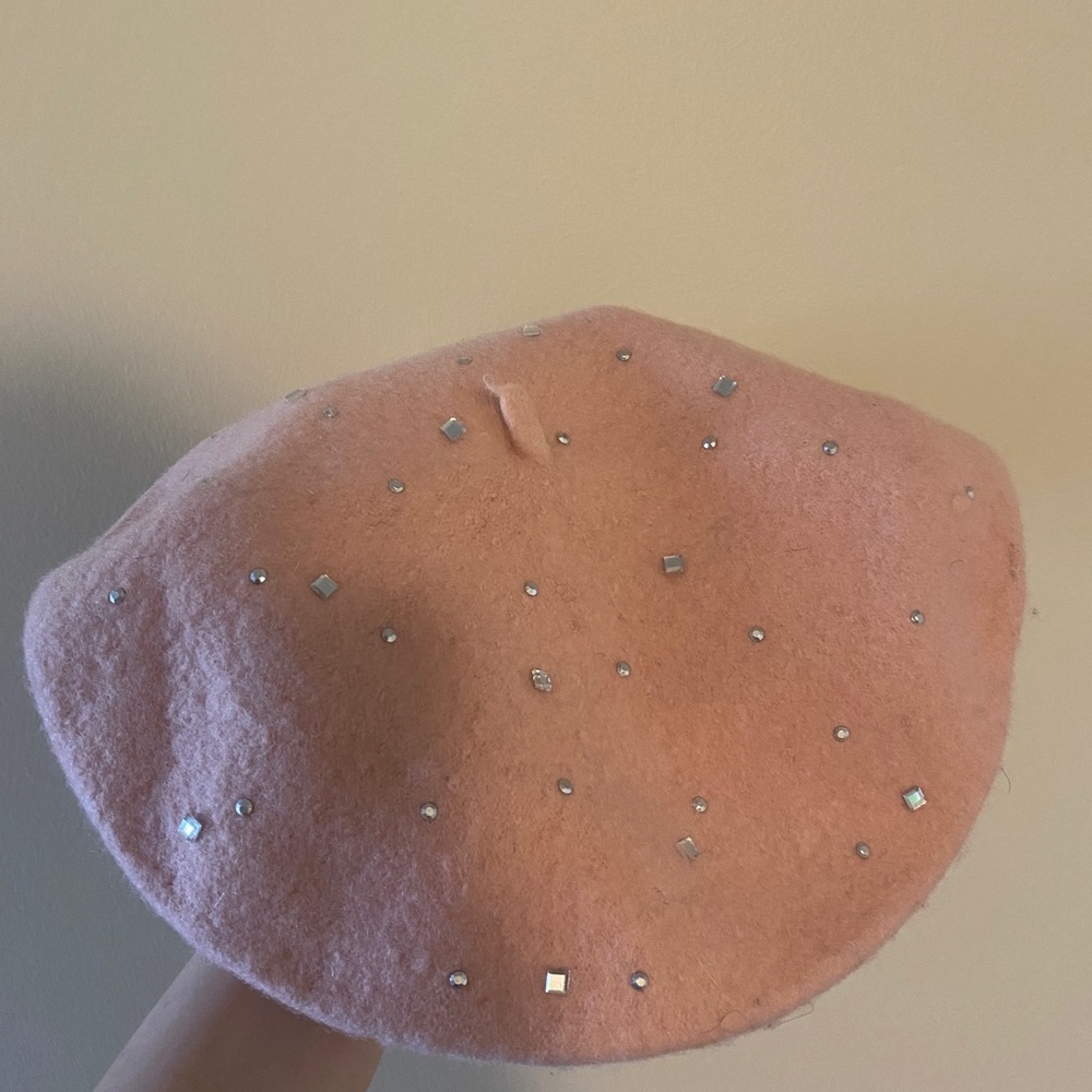 NWOT MyBasic Pink Wool Rhinestone Beret